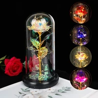 beauty and the beast red rose in a glass dome with led light wooden base for girls valentines christmas day gift dropshipping