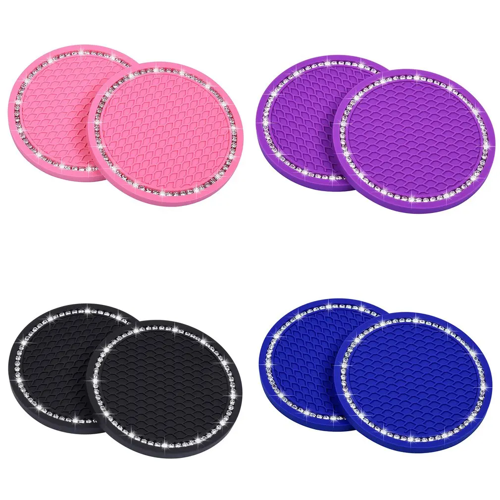 

Car Coasters Pvc Car Cup Holder Insert Coaster Anti Slip Universal Vehicle Interior Accessories Crystal Glitter Cup Mats