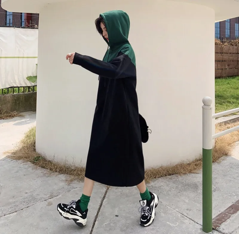 2019 осенняя и зимняя женская теплая Новая Длинная толстовка выше колена с