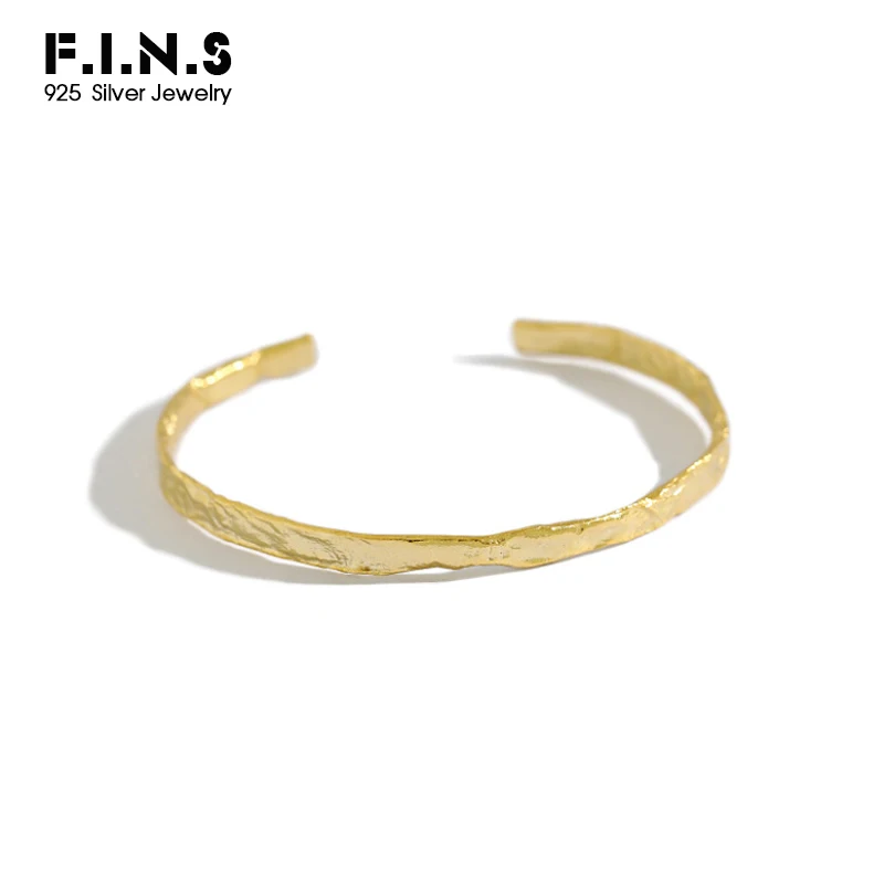 

F.I.N.S 925 Sterling Silver Charm Bracelets Bangles Minimalism Concave Open Cuff Bangle Friendship Bracelets Fashion Jewelry