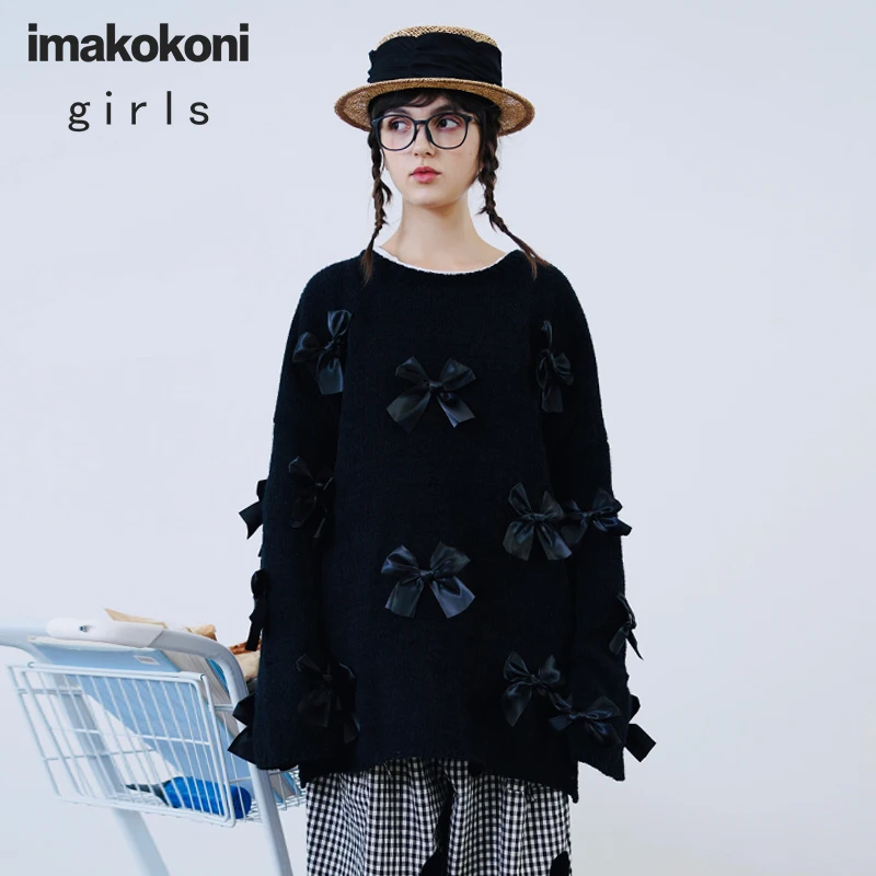 

imakokoni original black bow sweater female autumn loose casual long-sleeved sweater