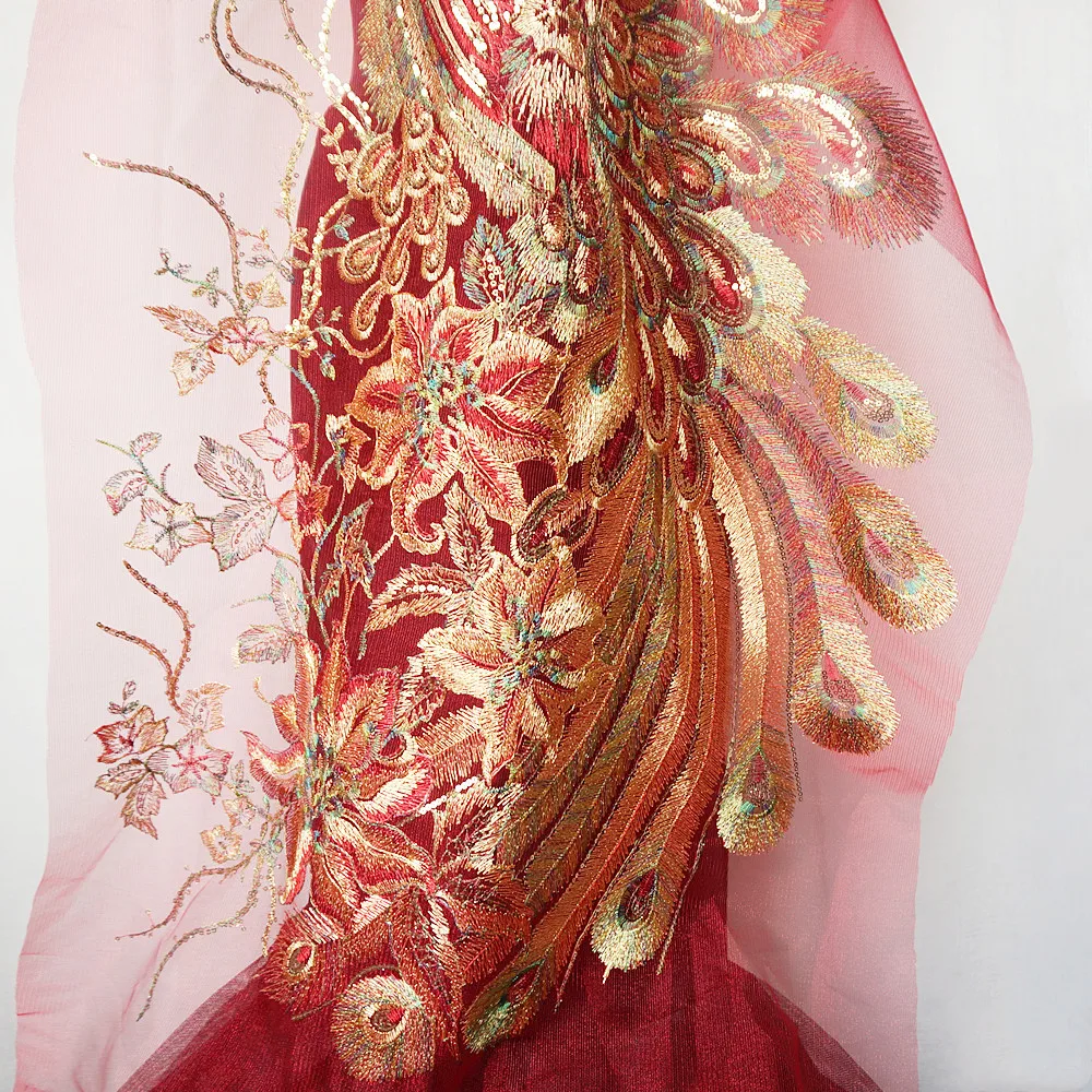 Огромная вышитая кружевная аппликация феникса с блестками отделка нашивка для