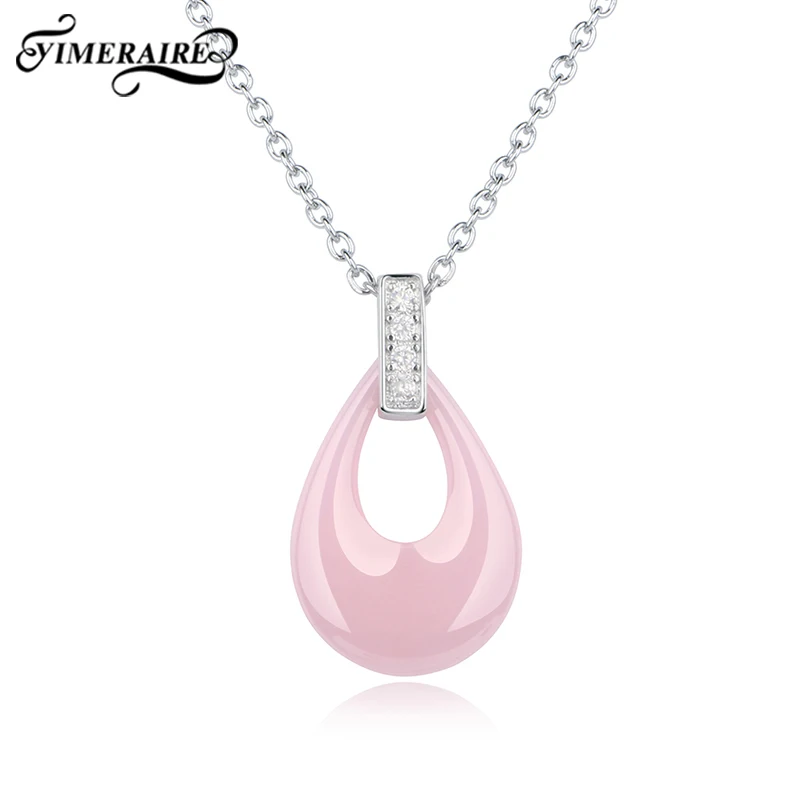 Ожерелье с подвеской в форме капли воды розового и синего цвета стальная цепочка