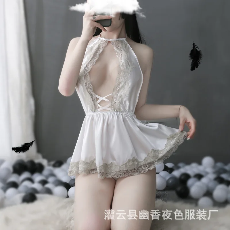 

New High-End Sexy Lingerie Lace Temptation Sexy Backless Women's Tank Top Split Nightdress