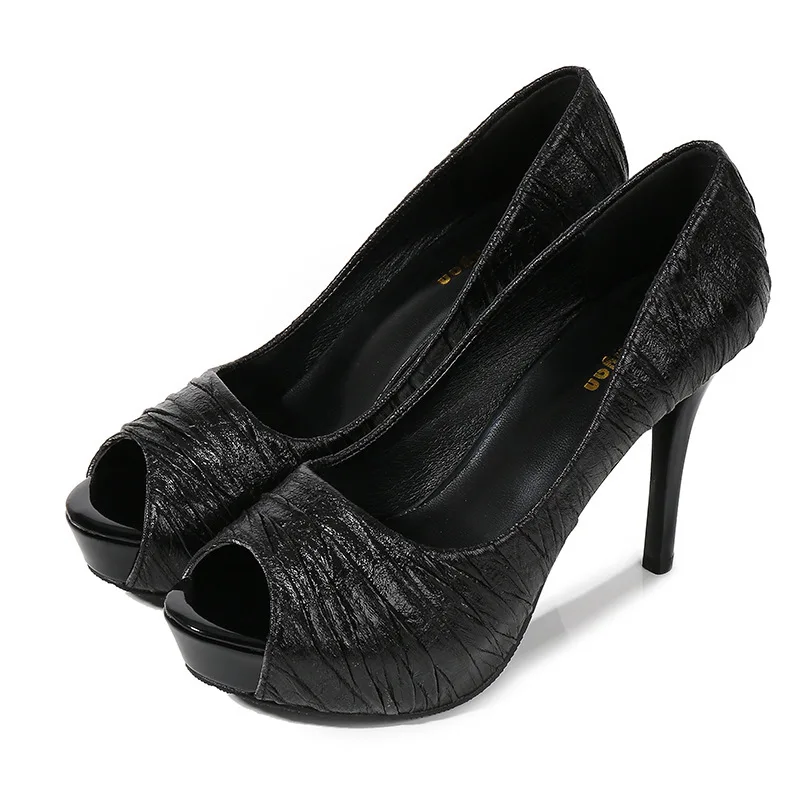 

Туфли женские на тонком каблуке 10 см, водонепроницаемые классические, без застежки, с открытым носком, из искусственной кожи, классические, ...