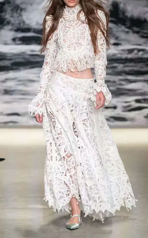 

White Dress Suits Elegant Celebrity Fashion Party Dresses Women Beach Summer Dress Lace Embroidery Long Dress