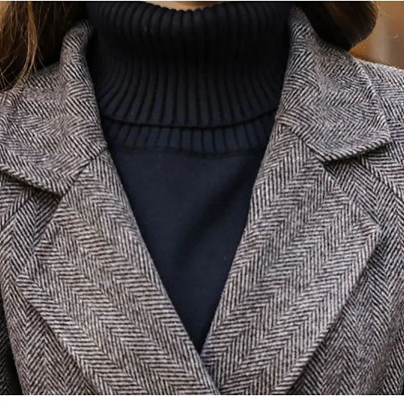 

2020 Fashion Woolen Coat Women Autumn Winter Add cotton Thick Wool Jacket Plus size Slim Outerwear Female Long Woolen Coats KW48