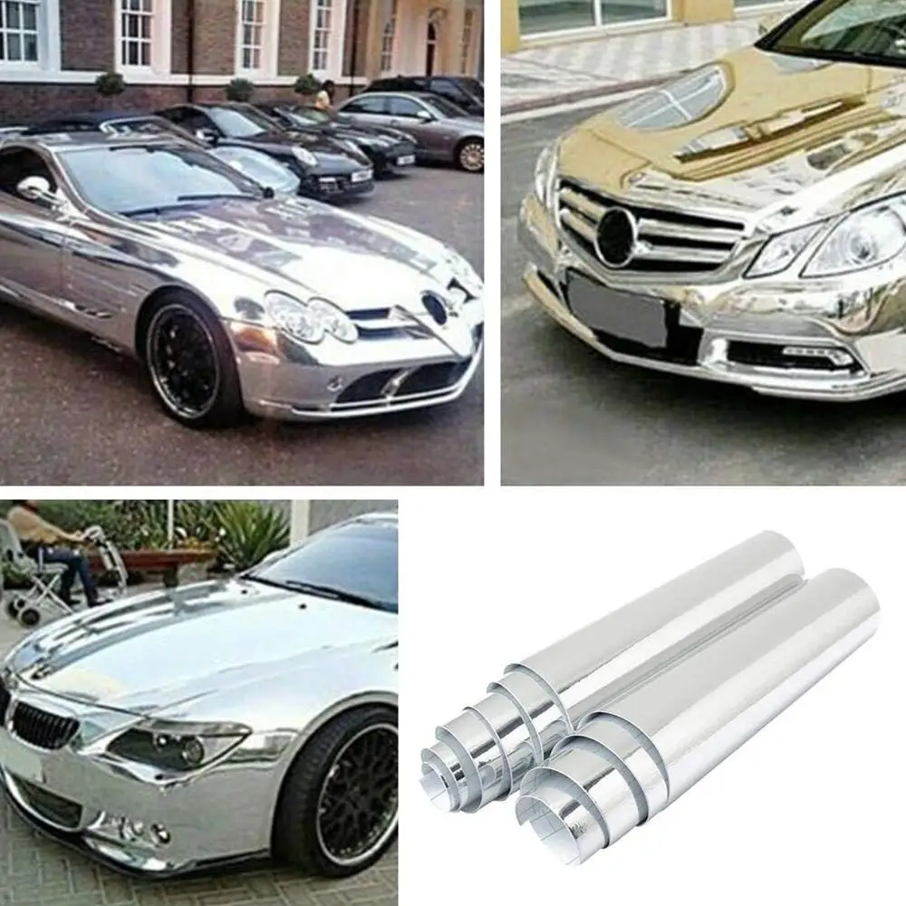 Flexible Chrome Car Film High Stretchable Mirror Silver Vinyl Sticker PET Auto Wrap Sheet Roll Sticke 10/20/30/40/50x152cm |