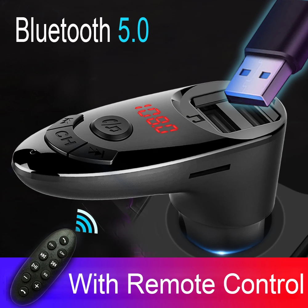 JINSERTA 2022 Bluetooth 5.0 Fm Transmitter Handsfree Car Kit MP3 Modulator Car Charger Double USB With Remote Control