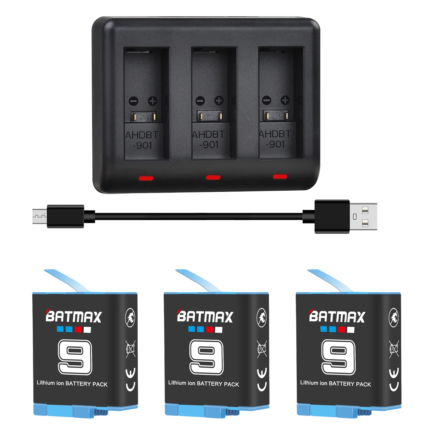 Аккумулятор Batmax на 1780 мА · ч для GoPro 9 литий ионная батарея Hero AHDBT 901 + светодиодное