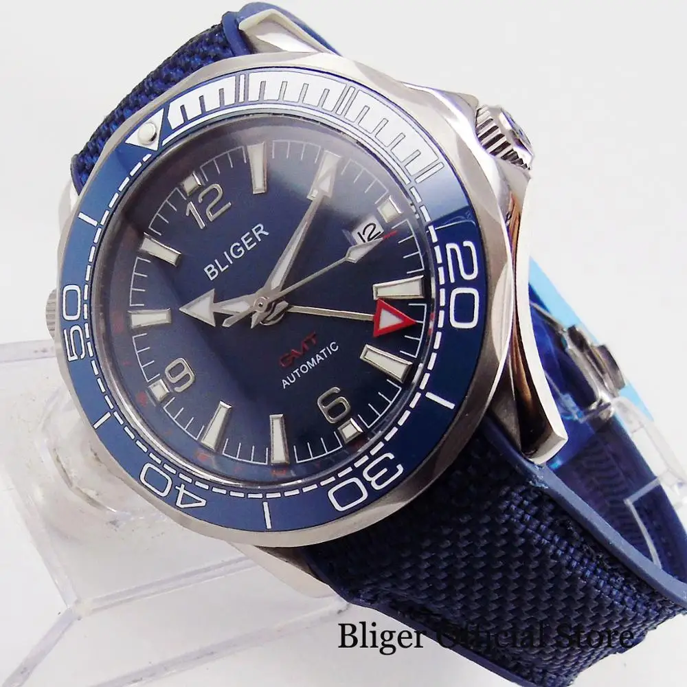 

Модные мужские часы BLIGER, 41 мм, Автоматический ход по Гринвичу, мужские, резиновый ремешок