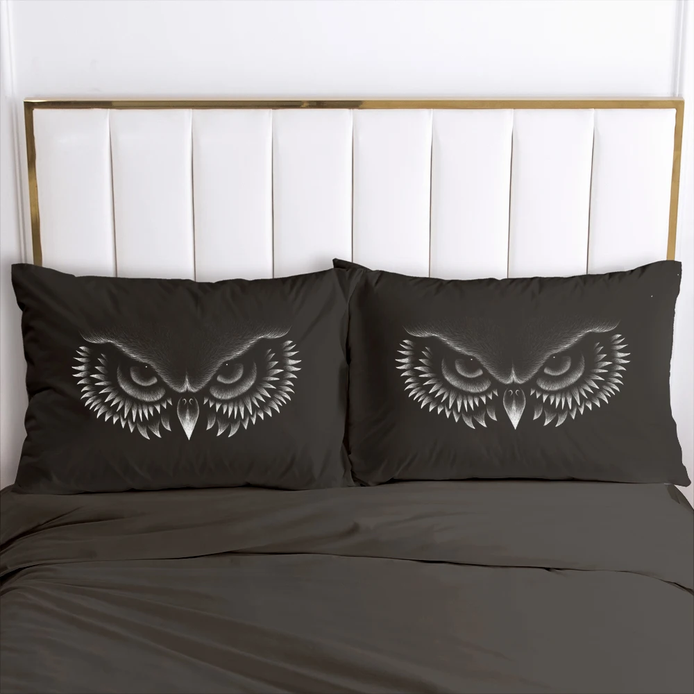 

Pillow Cases Bedding 2PCS PillowCase For Bedroom,Home Decoration 70x70cm 50x70cm Pillow Cover Customize Size Black Owl Head