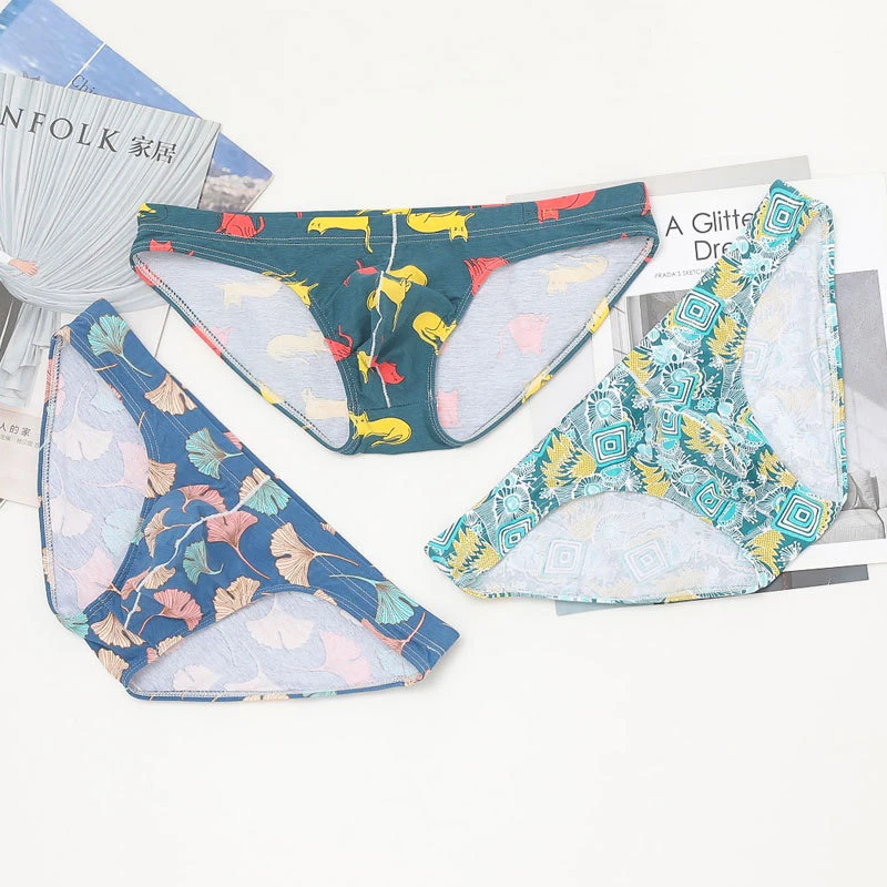 

Mens Briefs Printed Sexy Low Waist Underwear Hot Man Cotton Jock Strap Breathable Push Up Cuecas Shorts Male Panties Lingerie
