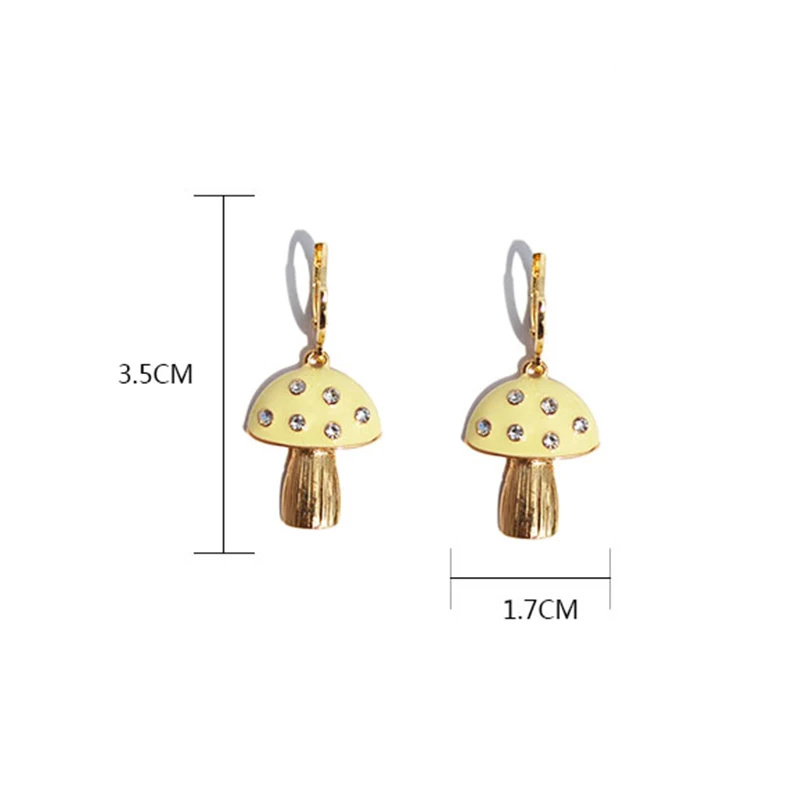 

Vintage Gold Color Ladies Mushroom Earrings with Crystals Bohemia Female Girls Cute Boho Hoop Drop Pendant Trendy Earrings