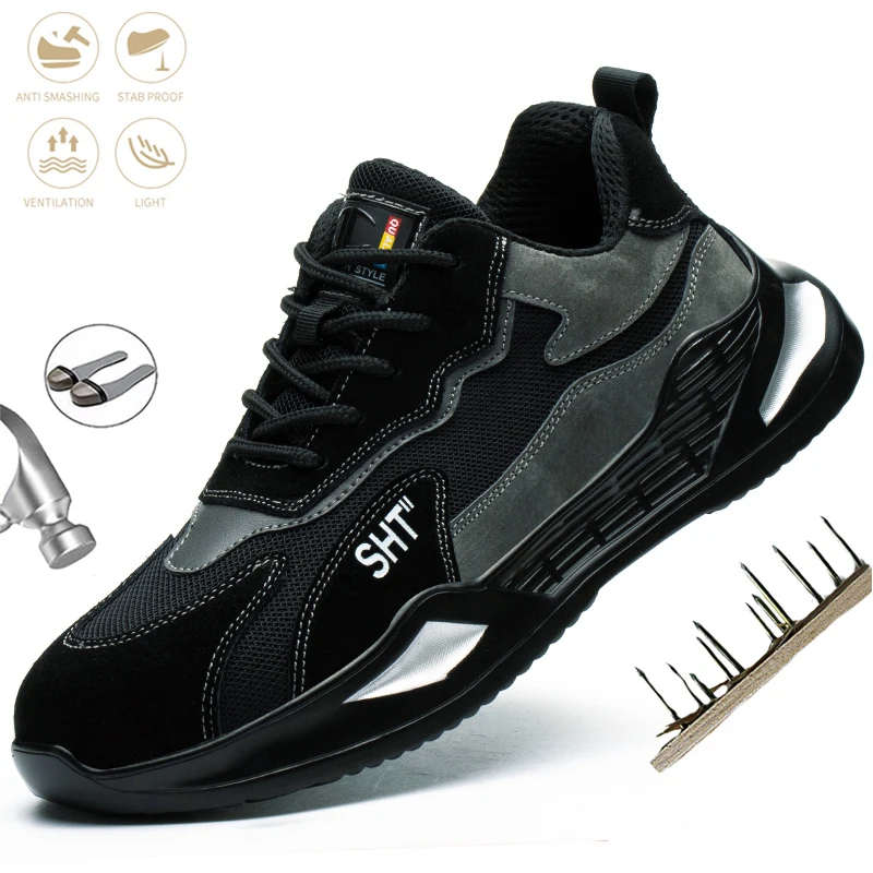 

New Fashion Men Safety Shoes Steel Toe Work Man Safety Boots Indestructible Breathable Non-slip for Male Comfortable Sneakers