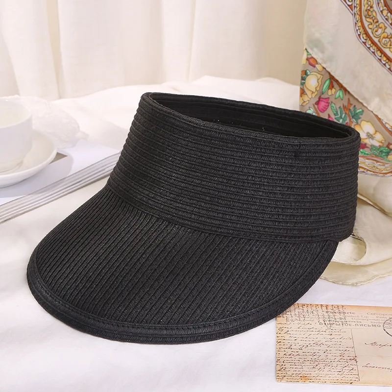 Women Sun Visor Cap Straw Baseball Cap Female Casual Sport Visors Caps Hollow Beach Hat Anti UV Floppy Hat Adjustable Summer Hat