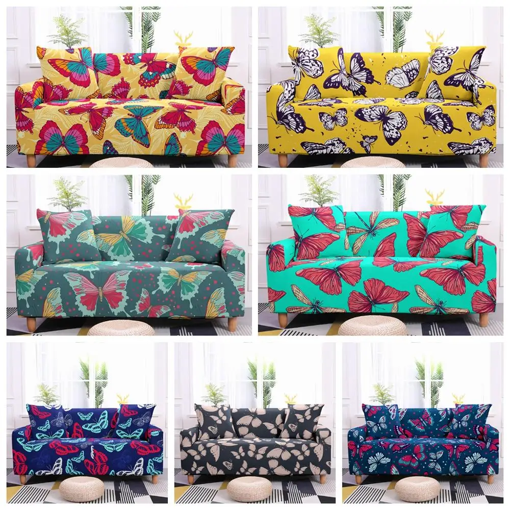 

Butterfly Sofa Cover Elastic Slipcovers Corner Sofa Towel Couch Cover Home Sofa Covers for Living Room 1/2/3/4 Seater