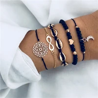 hocole bohemian beads bracelet sets for women vintage knot heart moon pendant charm rope chain bracelets fashion jewelry brincos