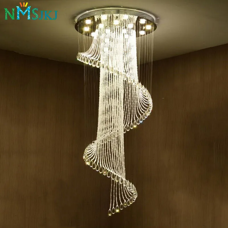 Современная Роскошная большая роскошная хрустальная люстра с длинной лестницей