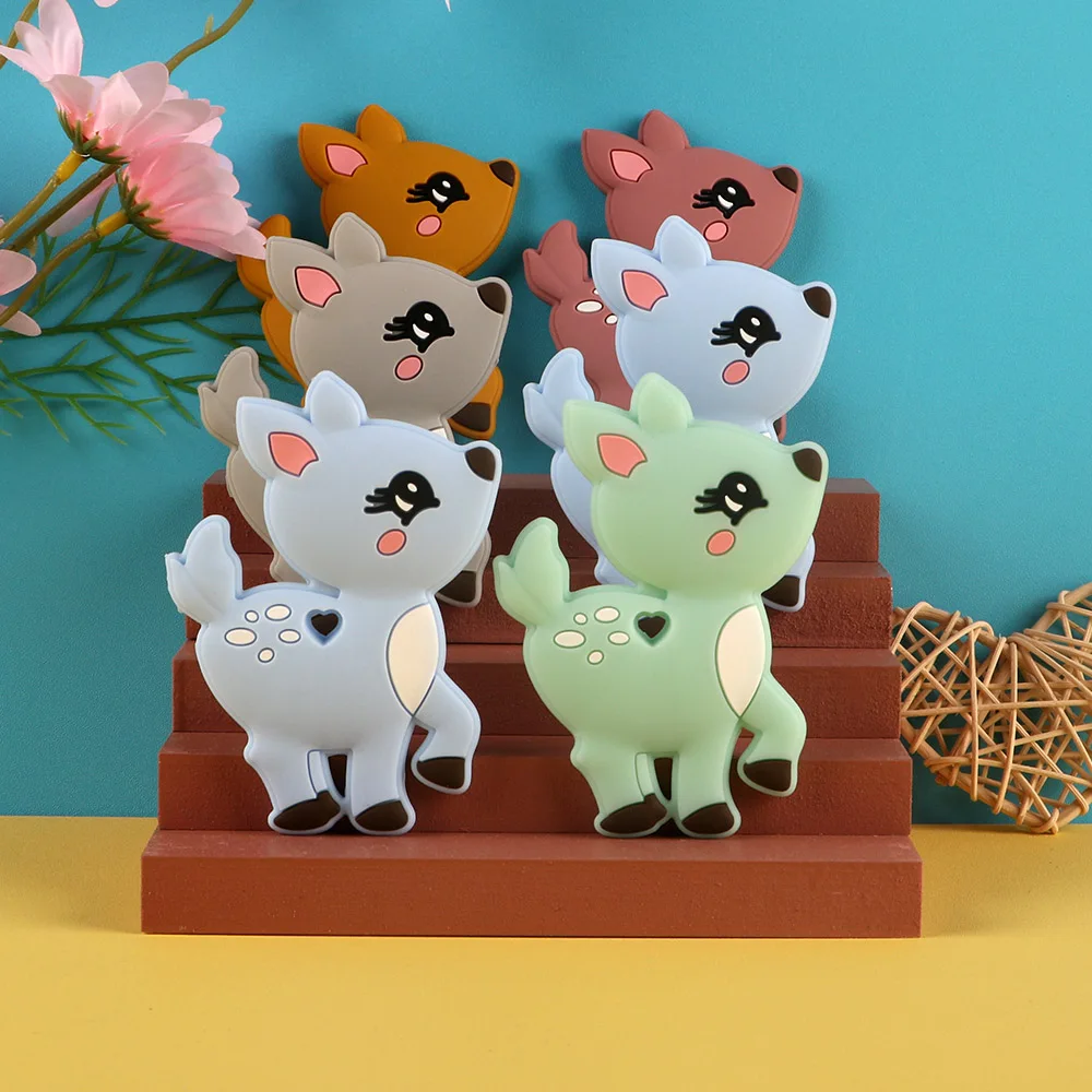 

Sunrony 1pc Deer Silicone Teether Cartoon Animals Food Grade Safety Pendants DIY Pacifier Chain Accessories Baby Molar Toys