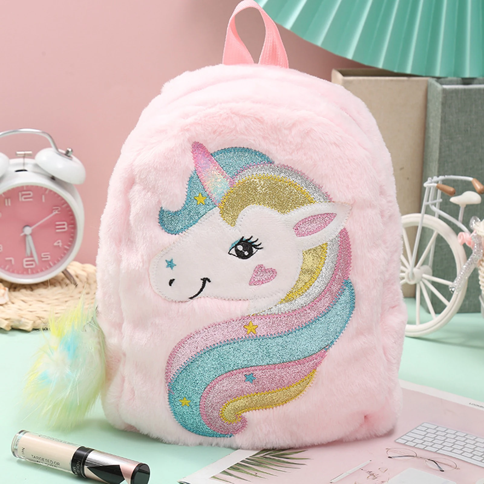 Sunny Rainbow Little White Horse Plush Backpack, Cute Cartoon   Mini Lightweight School Bag for Girls 2022