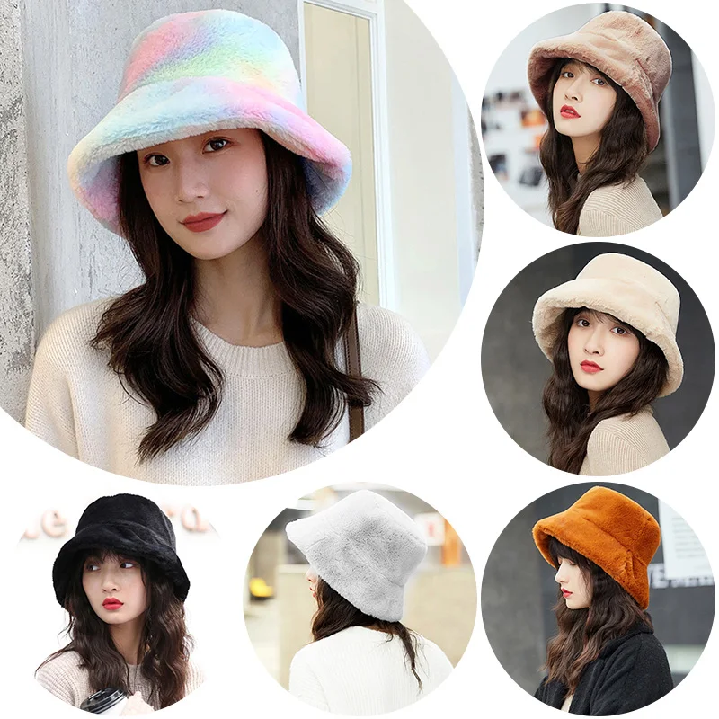 

1PCS women's fisherman hat, ladies autumn and winter plush basin hat, casual fashion cute all-match artificial fur warm hat S78