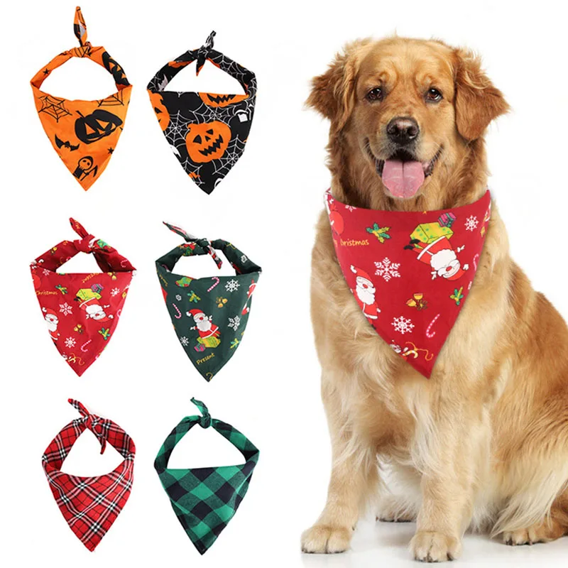 

Christmas Pet Saliva Towel Pet Birthday Triangle Scarf Lattice Scarf Cat and Dog Scarf Christmas Pattern Pet Accessories Collar