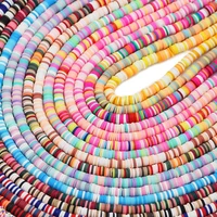 bohemian flat round mix color polymer clay bead chip disk spacer loose beads for jewelry making handmade diy bracelet 16inch 6mm