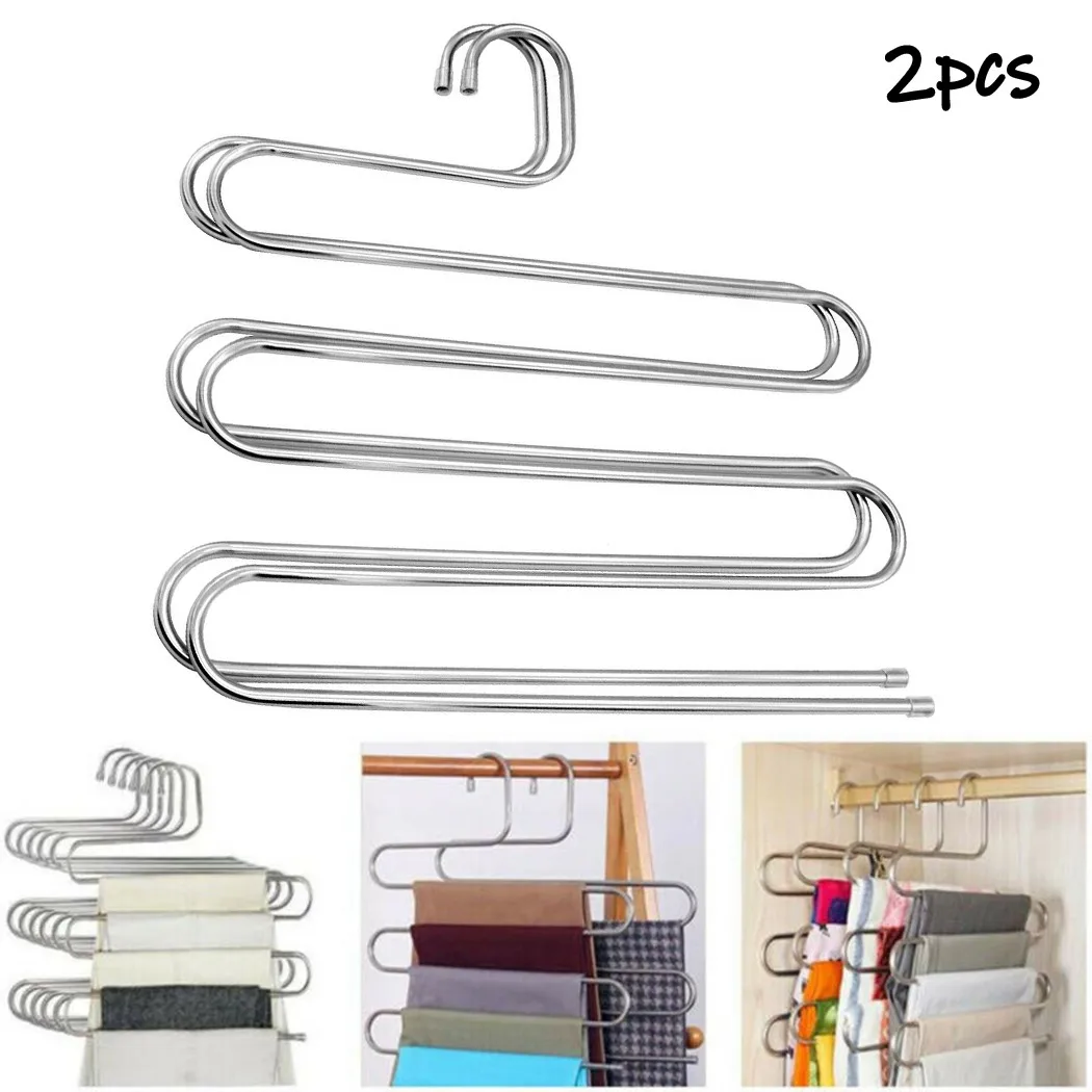 

Stainless Steel Trouser Hanger Storage Tie 2Pcs 36*38cm 5 Layer Closet