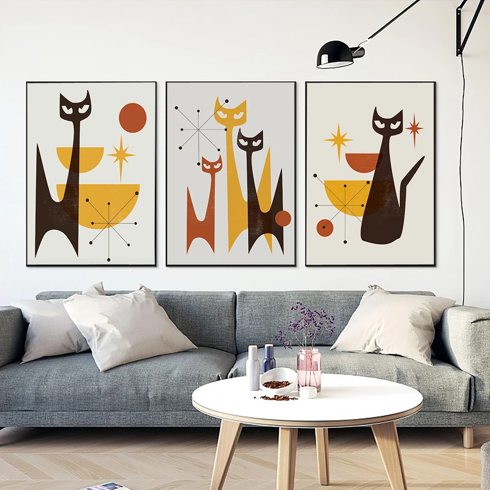 

Винтажный постер с изображением кошки среднего века, Картина на холсте в стиле 70-х, кошка спутник среднего века для влюбленных, Подарочная Настенная картина, декор для гостиной
