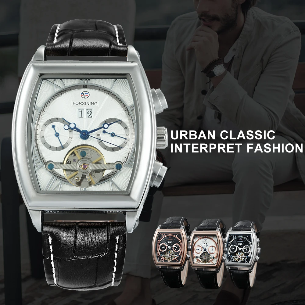 FORSINING новые модные мужские часы Tourbillon Топ бренд роскошные прямоугольные корпус
