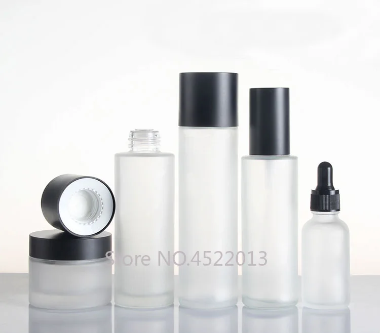 

120ml100ml Cosmetic Frosted Glass Toner Bottle, 80ml Lotion Pump/Spray Container, 30ml Essential Oil Bottle, 50G Cream Jar 10pcs