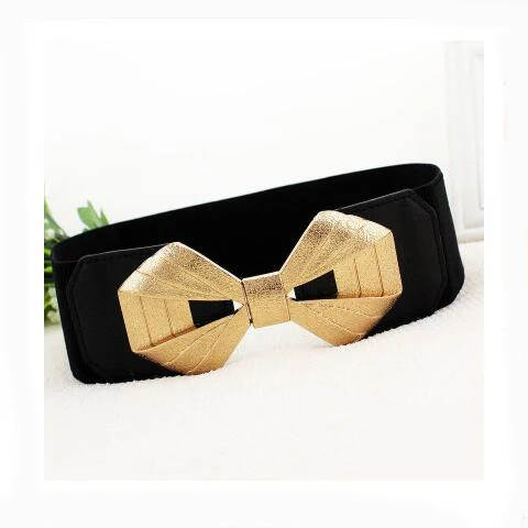 Женский эластичный широкий ремень с золотой пряжкой женский цельнокроеный для