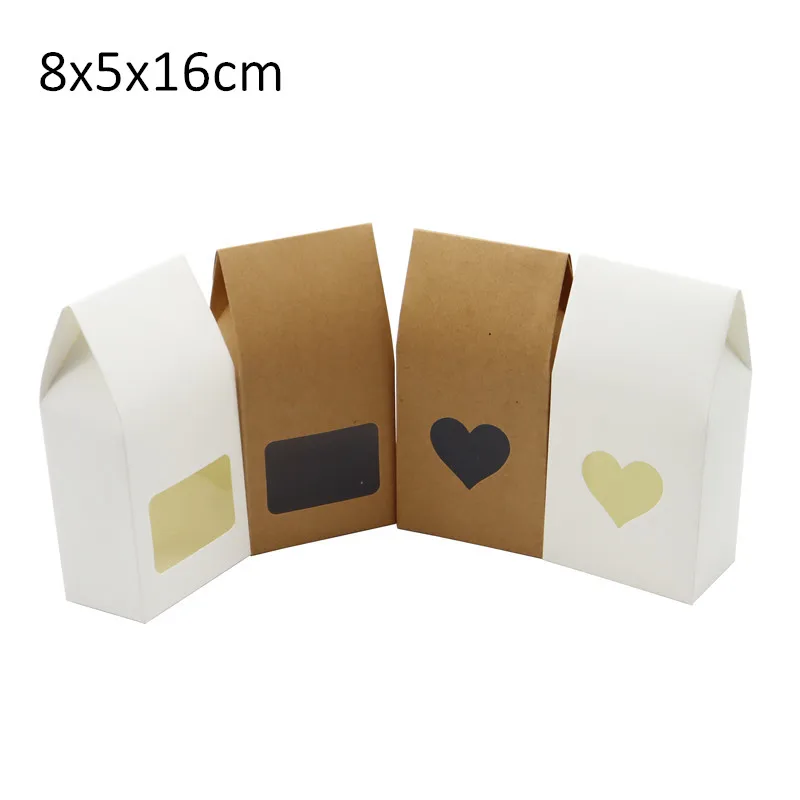 

50pcs Kraft Paper Gift Bags With Heart Shape Clear PVC Window Wedding Baby Shower Party Chocolate Candy Cake Packaging Boxes