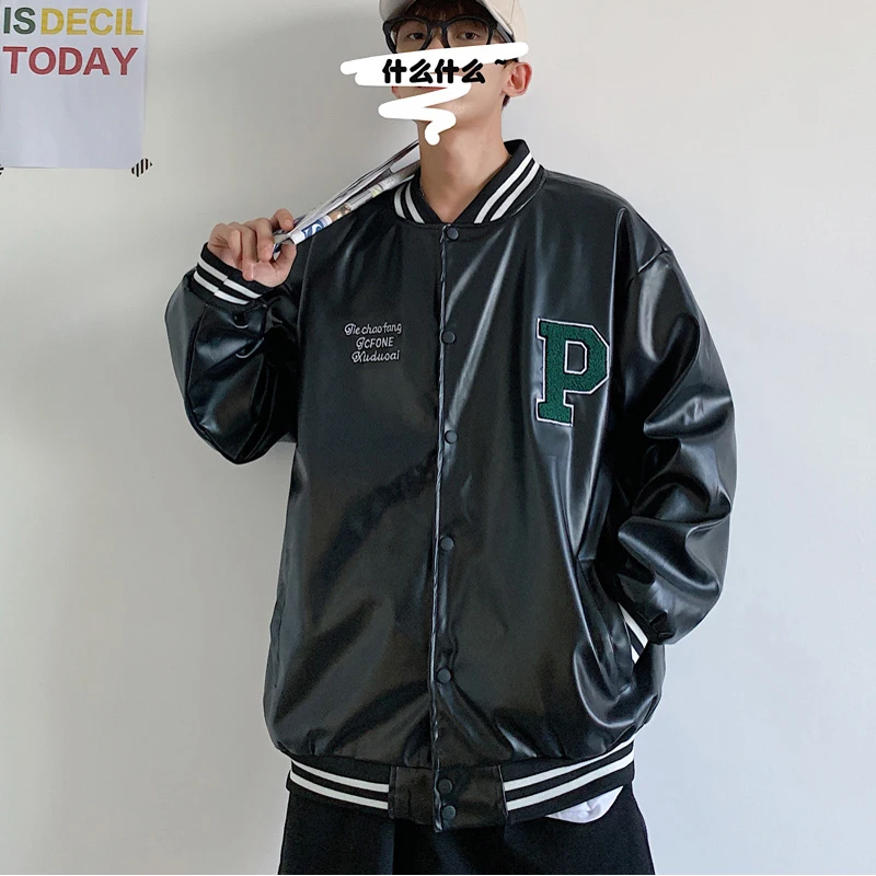 Бейсбольная кожаная куртка Бомбер для мужчин новинка 2020 корейское пальто из