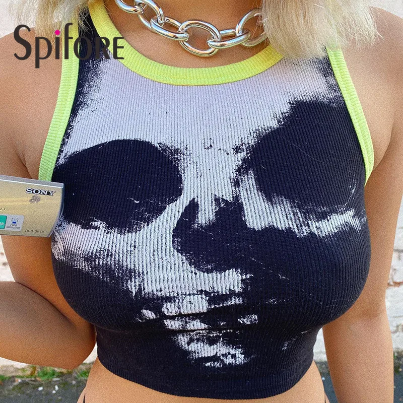

Spifore Tie Dye Women Tank Top Y2K O Neck Sleeveless Knitting Skinny Vest Sexy Club Nightclub Female Tops Fashion Streetwear
