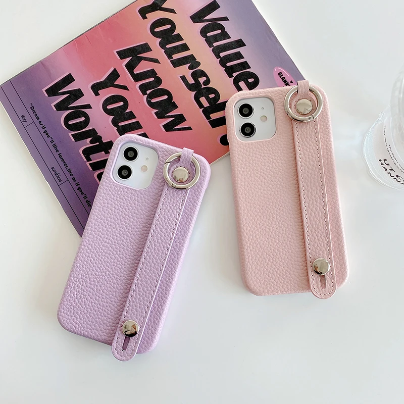 Luxury wrist strap leather stand holder phone case For iphone 11 11Pro 14 pro 12Pro 13 13Pro Max X Xs max 7 8Plus cover capa