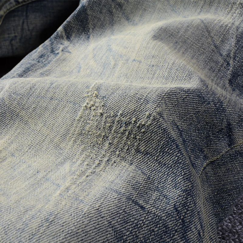 

Italian Style Fashion Men Jeans Retro Yellow Blue Slim Fit Ripped Jeans For Men Vintage Designer Elastic Cotton Denim Pants