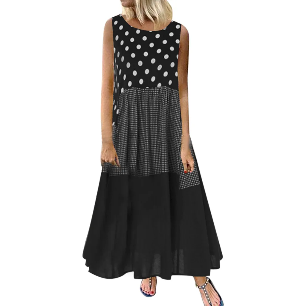 Женское платье макси MISSOMO винтажное длинное в стиле бохо с принтом горошек без