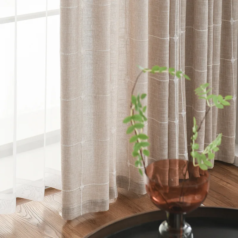 

Living Room Bedroom Cotton Linen Plaid Curtain Hipster Japanese Pastoral Artistic Simple Insulation Shade Cloth