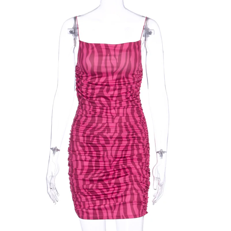 Kendall Jenner Pink Zebra Dress Spaghetti Strap Bodycon Mini