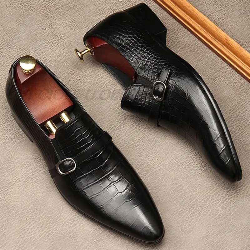 

Casual Men Oxford Leather Dress Shoes Genuine Leather Suit Slip On Business Wedding Pointed Toe Formal Italian Hasp Shoe Lofers