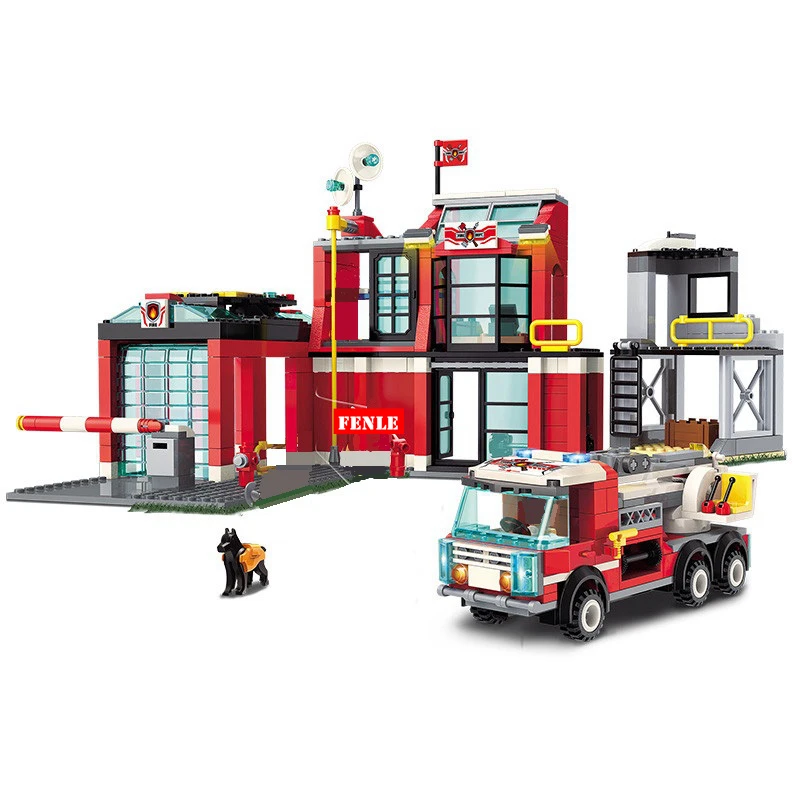 

HOT City 2808 Police Firefighter Rescue Fire Station Truck Aircraft Ladder Car Building Blocks Sets Kid Toy