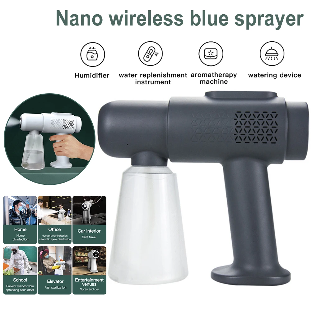380ML Electric Disinfection Sprayer Portable Blue Light Rechargeable Nano Steam Spray Gun Home Wireless Irrigation Watering Tool