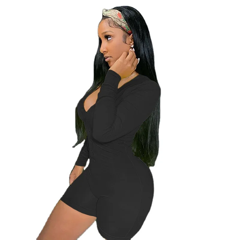 

92K20Q101842021 Spring fashion leisure new women's sexy bag hip long sleeve embroidered splicing tight sports one-piece shorts