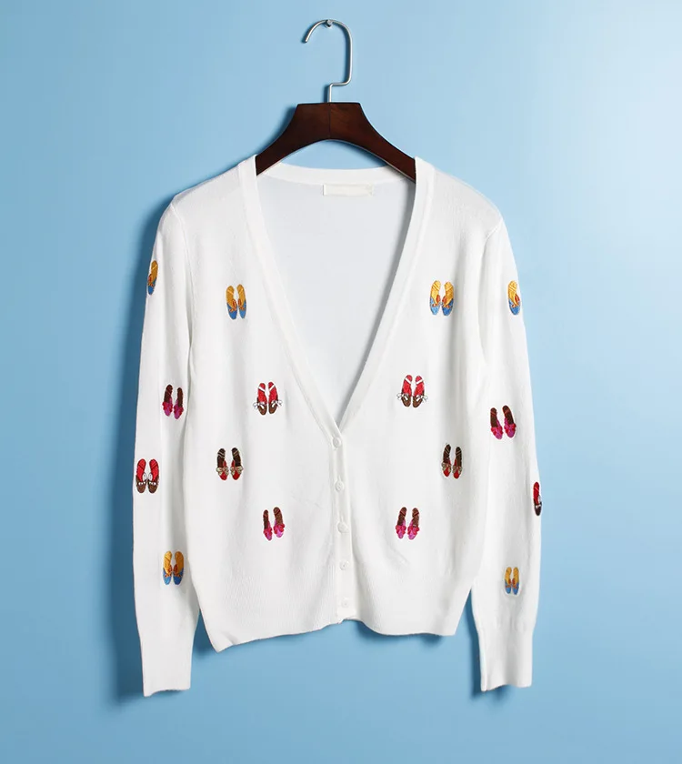 Осенний вязаный кардиган NiceMix 2020 Женское пальто облегающие кардиганы с вышивкой