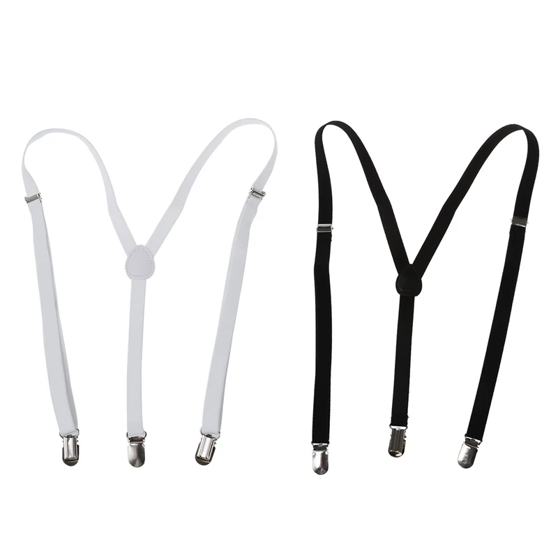 Регулируемые металлические Эластичные подтяжки для взрослых черные и белые 2 шт.