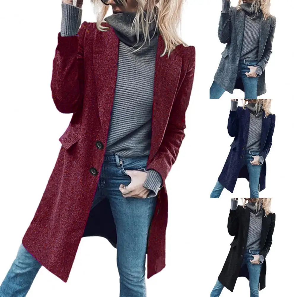 

Women Oversize Coat Solid Color Single Breasted Autumn Winter Thick Warm Long Coat for Office