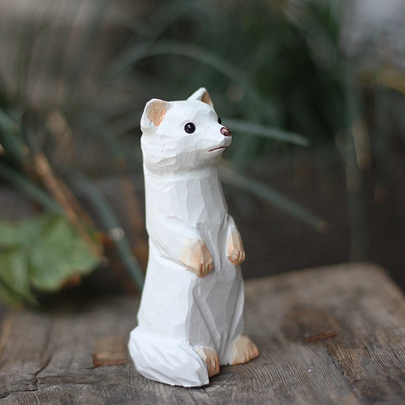 

Ling ferret handmade wood carving ornaments solid wood animal sculptures