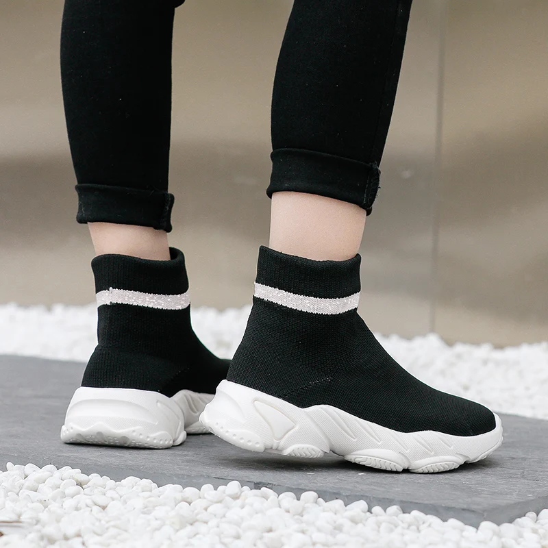 

Fashion Children Sports Shoes Breathable Girls Boys Knitted Socks Sneakers High Top Kids Casual Walking Footwear Soft Anti-slip